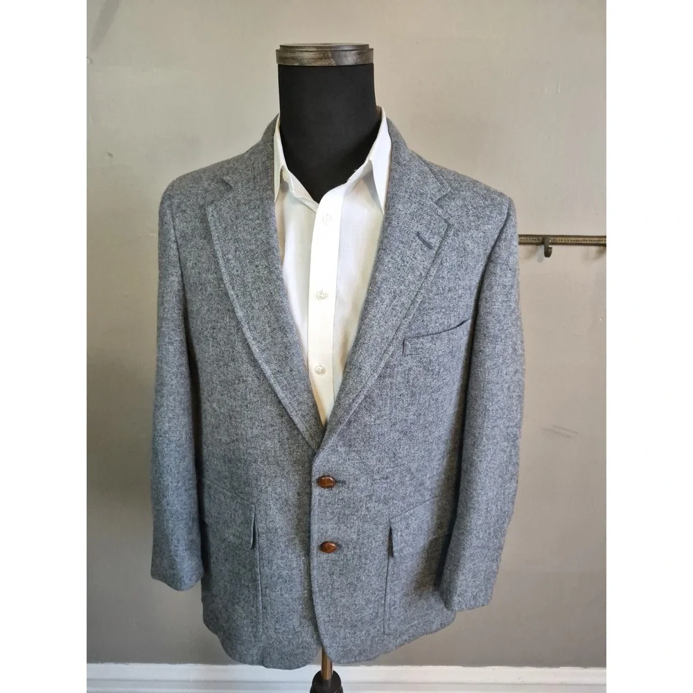 Palm Beach Mens Wool Sports Coat 41S Gray Vintage Made in USA 2 Button V604